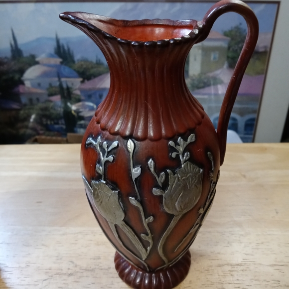 🏫2 VINTAGE FLORAL POTTERY VASE🏬🎋SIZE 8"×4"& 8.5"×4",ART NOUVEAU FLORAL DECOR. - Picture 6 of 12